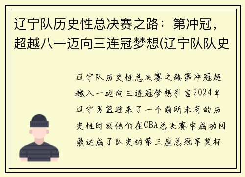 辽宁队历史性总决赛之路：第冲冠，超越八一迈向三连冠梦想(辽宁队队史总冠军)